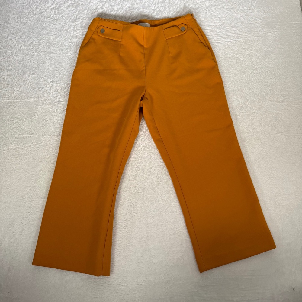Chico's Size 0 Crop Pants Mustard Yellow Orange Wide Leg Ankle Trouser Gold Tab